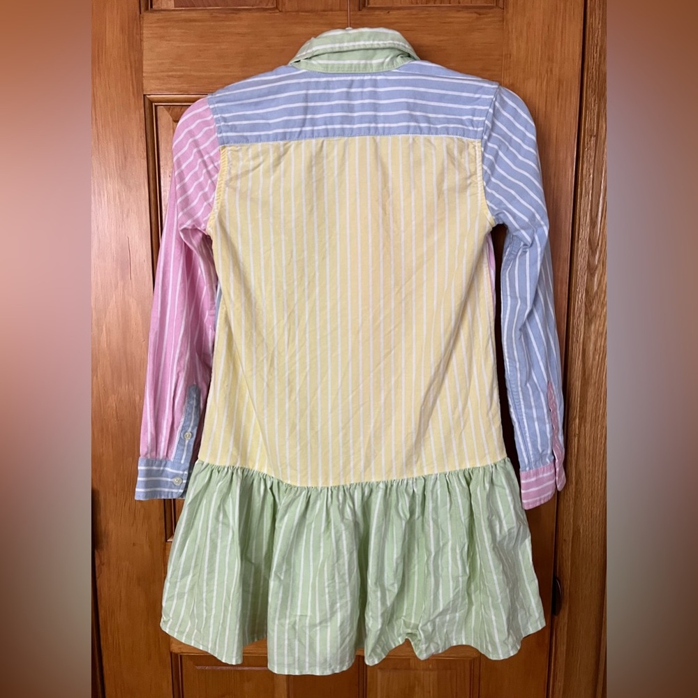 Polo Ralph Lauren Striped Color Block Oxford Dress Girls Size 10 pink blue EUC - Picture 3 of 4